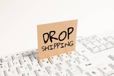 İlham kaynağı Drop Shipping 'i gösteren metin, bir üreticinin ürünlerini perakendeciye değil de doğrudan bir müşteriye göndermesi üzerine yazılmış Sözcük