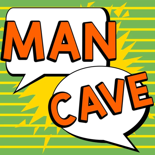 男性のために予約された住居の部屋 スペース又は面積に書かれた男の洞窟 単語を示すテキスト記号 — ストック写真