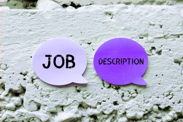 Conceptual caption Job Description, Business idea A document that describes the responsibilities of a position