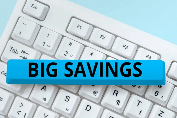 Visualizzazione Cartelli Big Savings Panoramica Aziendale Reddito Non Speso Consumi — Foto Stock