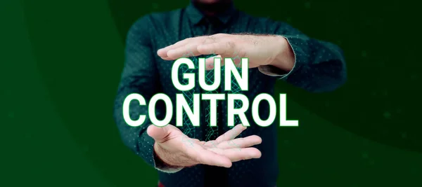 Text caption presenting Gun Control, Business idea legal measure intended to restrict the possession of guns