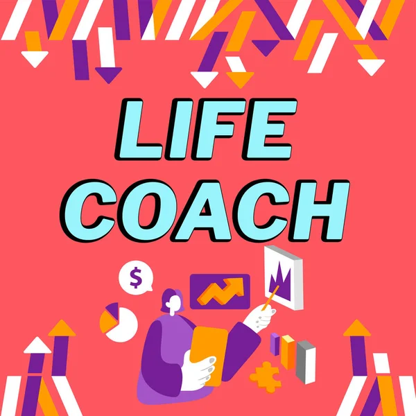 Podpis Tekstowy Przedstawiający Life Coach Word Person Który Doradza Klientom — Zdjęcie stockowe