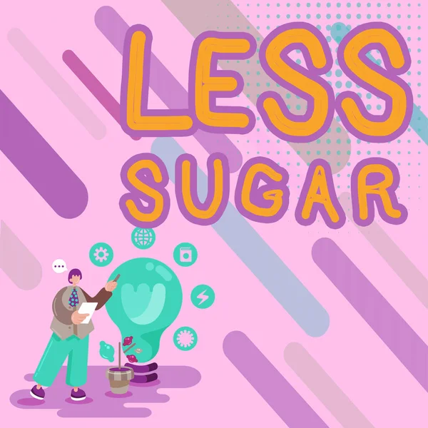 手書き文字以下の砂糖 ビジネスショーケース私たちが食べる任意の食品や飲み物で甘さの低いボリューム — ストック写真