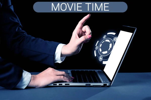 Conceptueel Bijschrift Movie Time Business Toont Het Geplande Actuele Tijdstip — Stockfoto