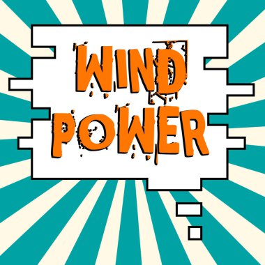 Jeneratörleri çalıştırmak için mekanik güç sağlamak için hava akımının ilham verici rüzgar ve iş yaklaşımını gösteren metin