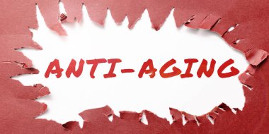 Yaşlanma Karşıtı, İş Konsepti sunan metin başlığı Yaşlanmayı önleyen bir ürün