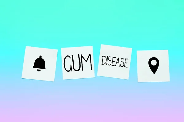 Text caption presenting Gum Disease, Word for Inflammation of the soft tissue Gingivitis Periodontitis