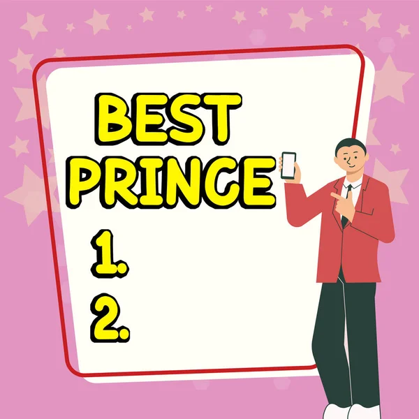 Konceptuální Titulek Nejlepší Princ Obchodní Nápad Mužský Královský Vládce Malé — Stock fotografie