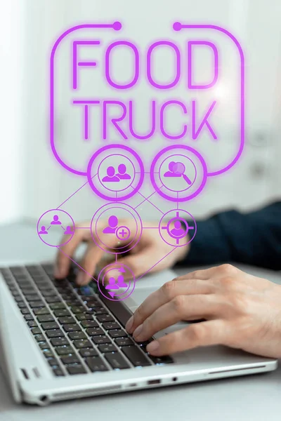 Handwriting text Food Truck, Business approach a large vehicle with facilities for cooking and selling food