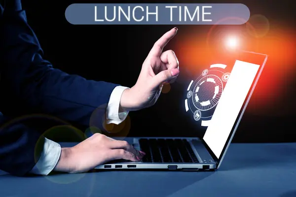 Conceptuele Bijschrift Lunch Time Internet Concept Meal Het Midden Van — Stockfoto