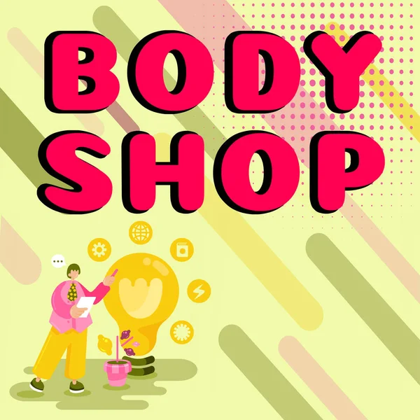 Tekst Weergeven Body Shop Conceptuele Foto Een Winkel Waar Automotive — Stockfoto