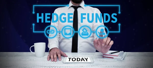 Text Caption Presenting Hedge Funds Business Concept Podstatě Přepychové Jméno — Stock fotografie