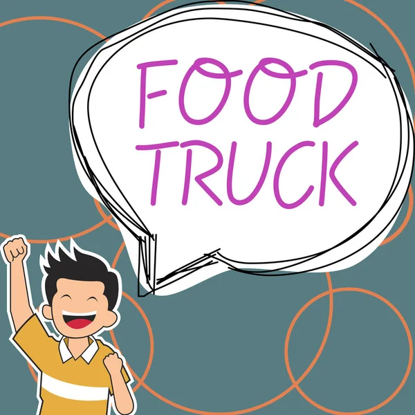 Textová Značka Ukazující Food Truck Obchodní Přístup Velké Vozidlo Vybavením — Stock fotografie