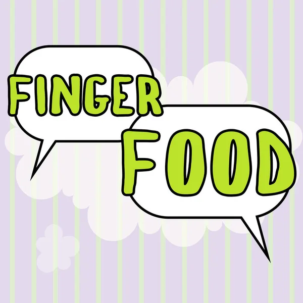 Текст Показывающий Вдохновение Finger Food Business Showcase Products Digestives Held — стоковое фото