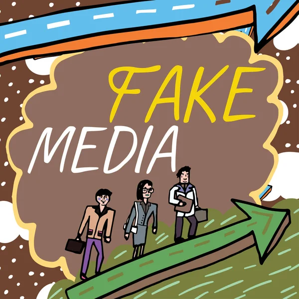 Text Rukopisu Fake Media Business Overview Formace Držená Brodcastery Kterou — Stock fotografie