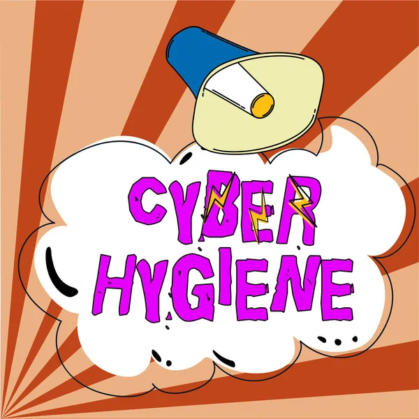 Χειρόγραφο Κείμενο Cyber Hygiene Εννοιολογικά Βήματα Φωτογραφιών Που Παίρνουν Χρήστες — Φωτογραφία Αρχείου