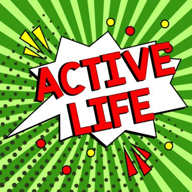 İlham kaynağı olan Aktif Yaşam, İnternet Konsepti yaşam tarzını gösteren metin günlük aktivitelerinize fiziksel aktiviteleri entegre eder