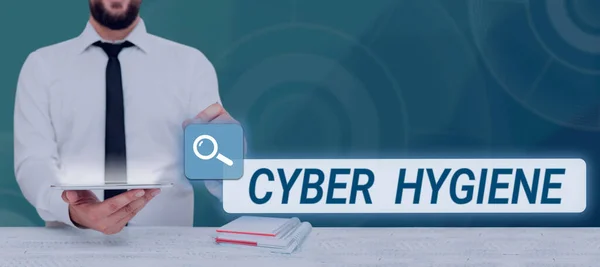 Inspiration Visar Tecken Cyber Hygien Internet Konceptsteg Som Datoranvändare Tar — Stockfoto