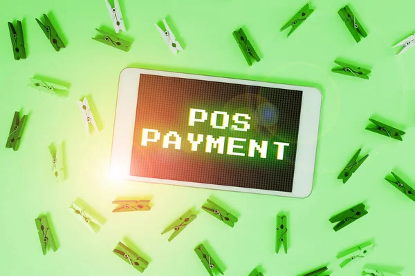 Text caption presenting Pos Payment, Business concept customer tenders payment in exchange for goods and services