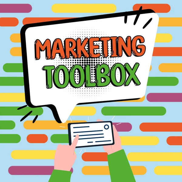 Fogalmi Megjelenítés Marketing Toolbox Business Showcase Egy Termék Vagy Szolgáltatás — Stock Fotó