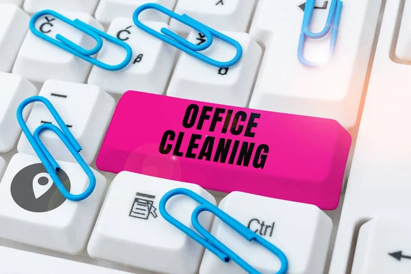 Handwriting text Office Cleaning, Business approach the action or process of cleaning the inside of office building