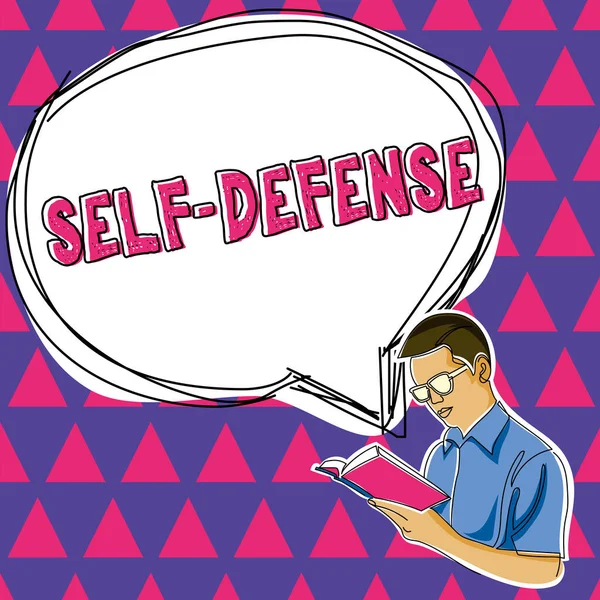 Tekstbildetekst Som Presenterer Selvforsvar Business Idea Act Defenders Person Når – stockfoto