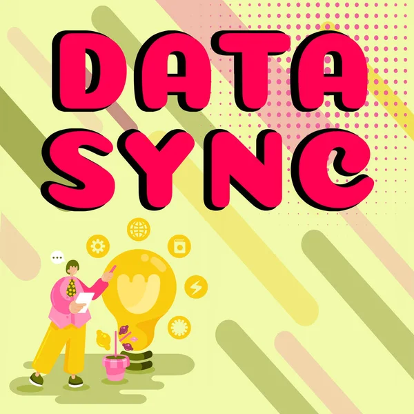 Inspiration Visar Tecken Data Sync Business Approach Data Som Kontinuerligt — Stockfoto