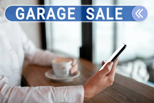 Text Bildtext Presenterar Garage Försäljning Koncept Foto Försäljning Diverse Hushållsartiklar — Stockfoto