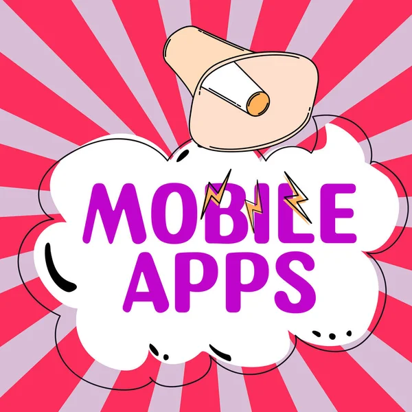 Znak Tekstowy Pokazujący Aplikacje Mobilne Business Podejście Małe Programy Wykonane — Zdjęcie stockowe