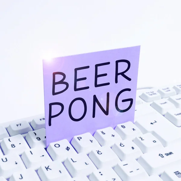 Handwriting text Beer Pong, Conceptual photo a game with a set of beer-containing cups and bouncing or tossing a Ping-Pong ball