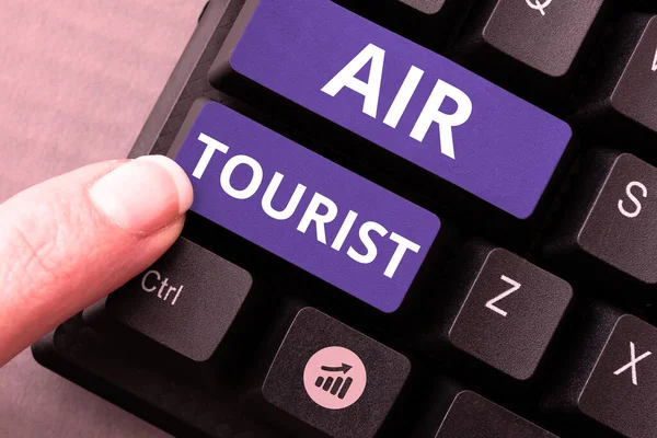 Text Bildtext Presenterar Air Tourist Business Översikt Process Att Från — Stockfoto