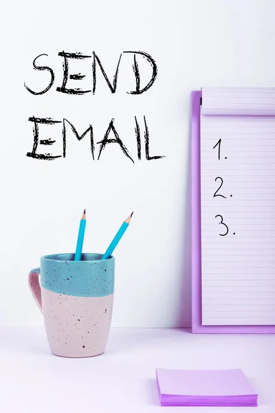 Texto Manuscrito Enviar Mail Visão Geral Negócio Sistema Para Usar — Fotografia de Stock
