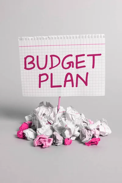 Writing displaying text Budget Plan, Concept meaning financial schedule for a defined period of time usually year
