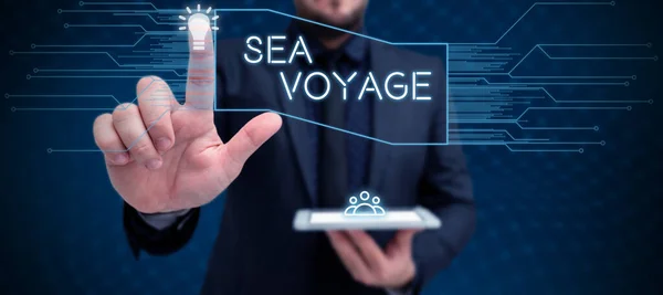 Inspiración Mostrando Signo Sea Voyage Palabra Para Montar Barco Través —  Fotos de Stock