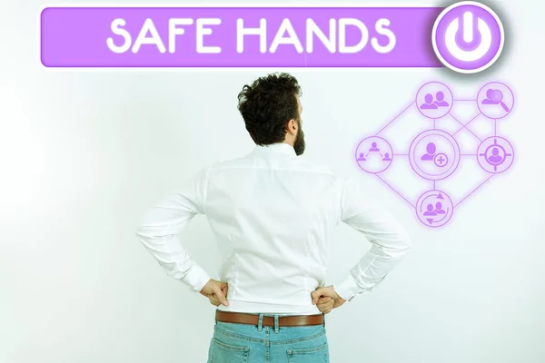 Text sign showing Safe Hands, Business concept Ensuring the sterility and cleanliness of the hands for decontamination