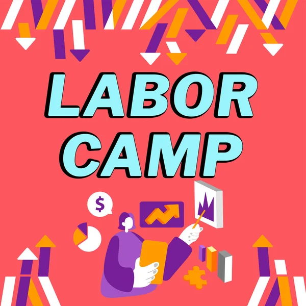 Hand Writing Sign Labor Camp Word Written Penal Colony Forced — Stock Photo, Image