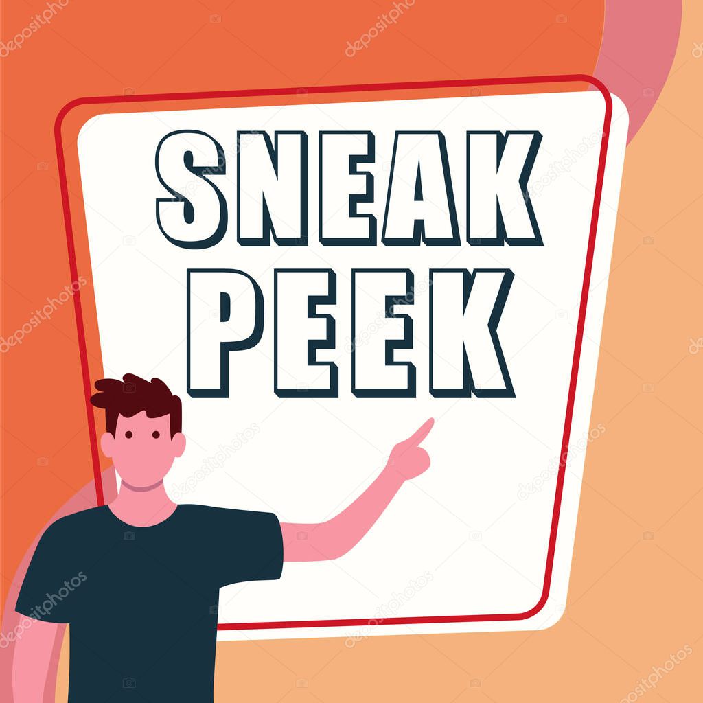 Escribir mostrando texto Sneak Peek, Word Escrito en la oportunidad de