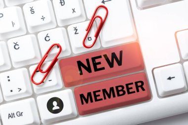 Yeni üye, iş yaklaşımı sunan metin başlığı yeni çocuk doğumu şirketine ya da ekibine çalışan alımı