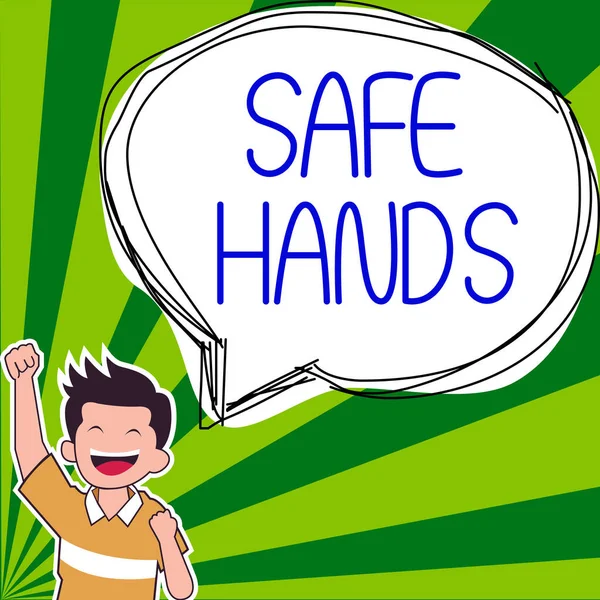 Tekenen Weergeven Van Veilige Handen Woord Geschreven Zorgen Voor Steriliteit — Stockfoto