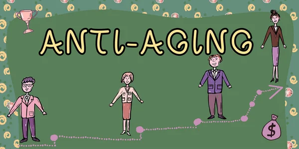 Szöveg Megjelenítése Aging Üzleti Áttekintés Termék Célja Hogy Megakadályozza Öregedés — Stock Fotó