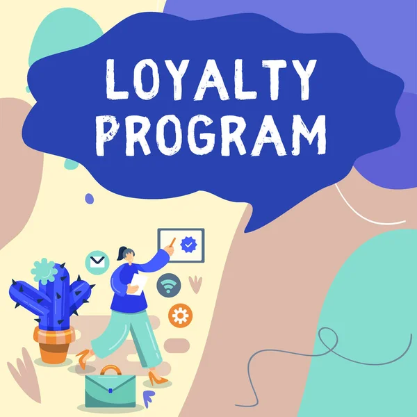 Sign Display Loyalty Program Word Für Marketing Bemühungen Die Anreize — Stockfoto