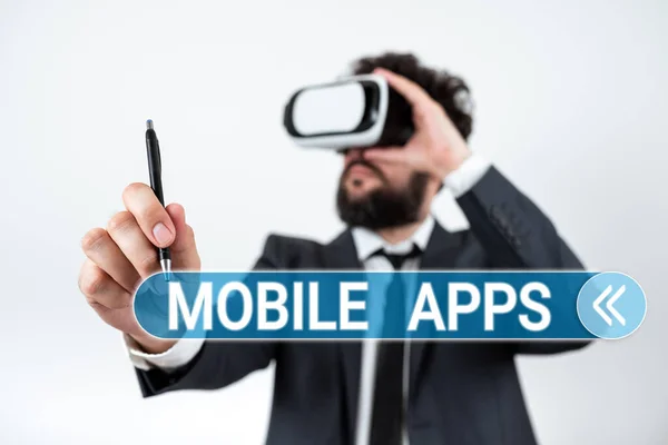 Schilder Die Mobile Apps Anzeigen Geschäftsidee Kleine Programme Werden Gemacht — Stockfoto