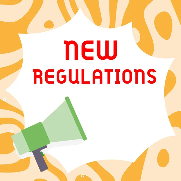 Sinal Escrita Mão Novos Regulamentos Conceito Negócio Regulamentação Que Controla — Fotografia de Stock