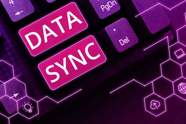 Handschrift Data Sync Concept Betekent Gegevens Die Continu Wordt Gegenereerd — Stockfoto