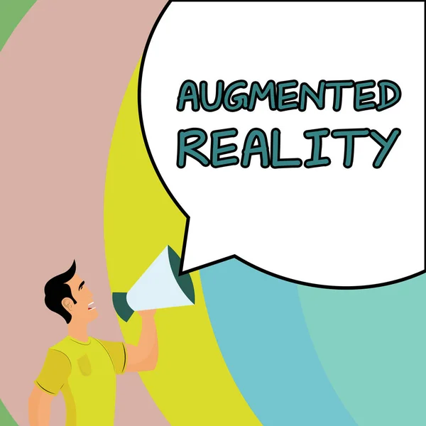 拡張現実を示すテキスト記号 現実世界にコンピュータイメージを課す技術に書かれた言葉 — ストック写真