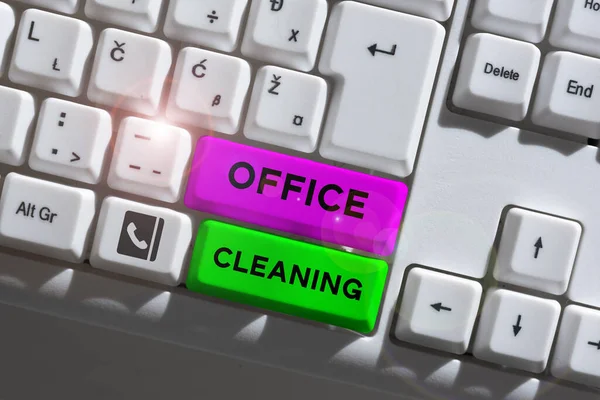 Handwriting text Office Cleaning, Business approach the action or process of cleaning the inside of office building