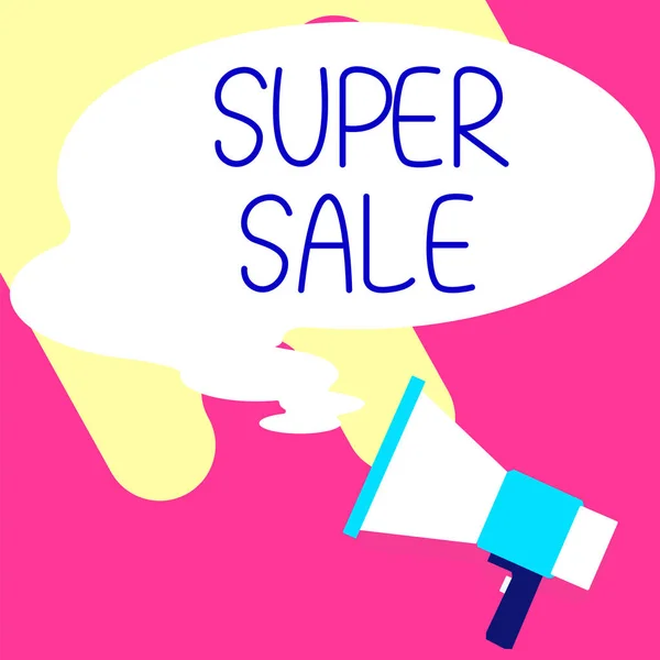 Teksti Merkki Osoittaa Super Sale Business Käsite Tarjoaa Poikkeuksellisen Alennuksia — kuvapankkivalokuva