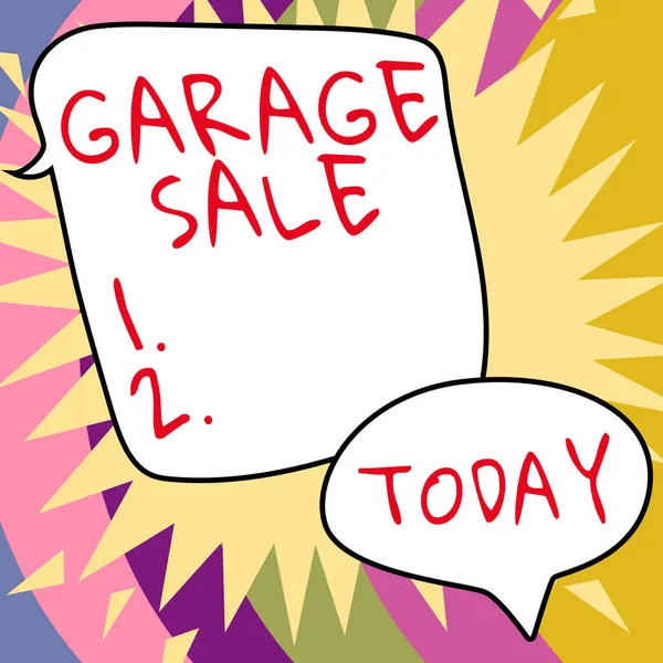 콘셉트 캡션가라지 Conceptual Caption Garage Sale 차고에서 개최되는 가정용품의 판매를 — 스톡 사진