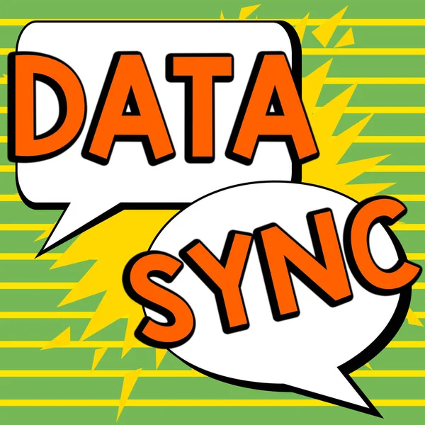 Textová Značka Zobrazující Synchronizaci Dat Koncept Znamenající Data Která Jsou — Stock fotografie