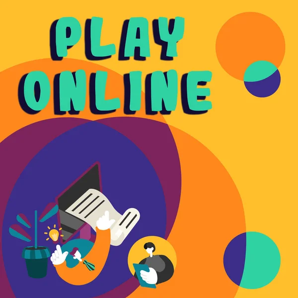 온라인에서 플레이하는 수화를 비즈니스는 형태의 컴퓨터 네트워크를 플레이된 비디오 게임에 — 스톡 사진